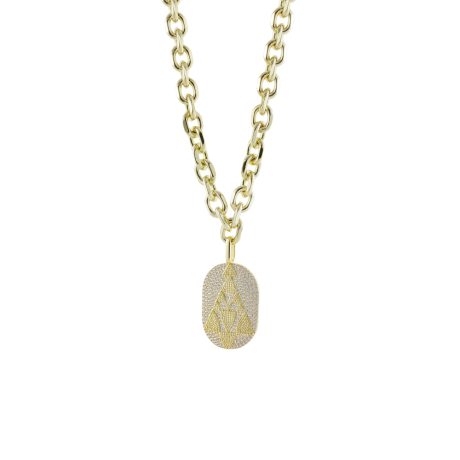 Colier cu zale placat cu aur galben de 18K cu pandantiv oval si pietre zirconia Natrix, 01X15-00547, Oxette Romania