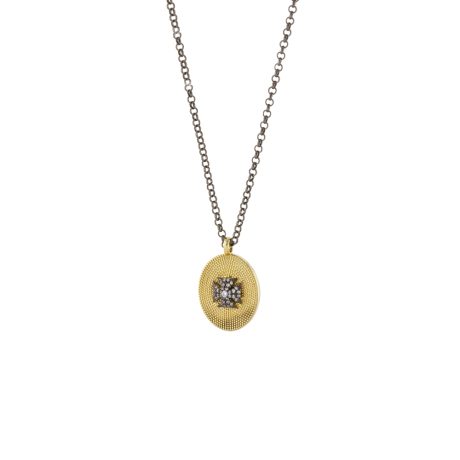 Colier scurt placat cu ruteniu cu pandantiv oval auriu si pietre cubic zirconia Natrix Bis, 01X15-00556, Oxette Romania