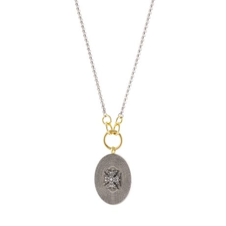 Colier scurt placat cu rodiu cu pandantiv oval si pietre cubic zirconia Natrix Bis, 01X15-00563, Oxette Romania