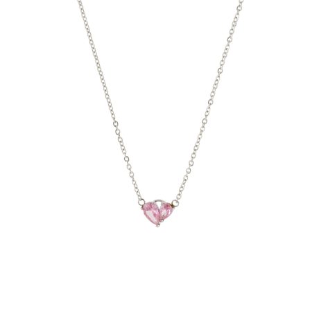 Colier scurt cu pandantiv inima din otel inoxidabil si cristal zirconia roz Happy Hearts, 01j03-00027, Oxette Romania