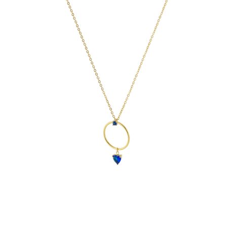 Colier cu pandantiv placat cu aur 18k si cristal zirconia albastru Happy Hearts, 01j27-00051, Oxette Romania