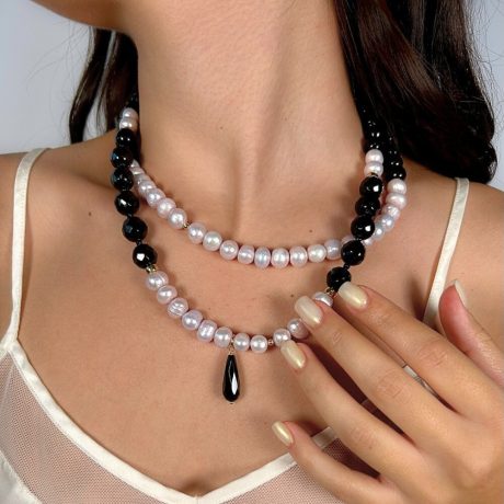 Colier argint cu pietre semipretioase si perle de cultura Holiday, 01x05-03719G, Oxette Romania