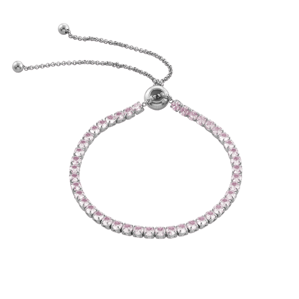 Bratara tennis ajustabila otel inoxidabil cu pietre zirconia roz Festive, 02J03-00031, Oxette Romania