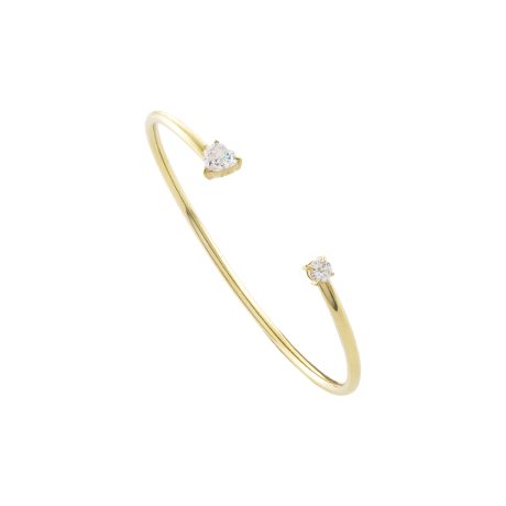 Bratara otel inoxidabil placata cu aur 18K fixa si cristale zirconia incolore Happy hearts, 02J27-00043, Oxette Romania