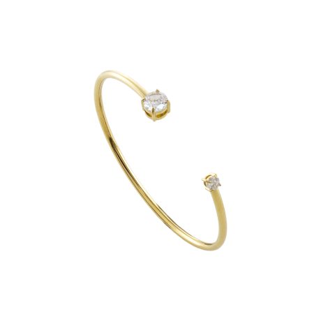 Bratara otel inoxidabil placata cu aur 18K fixa si cristale zirconia incolore Happy hearts, 02J27-00045, Oxette Romania