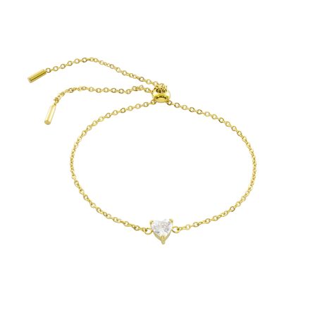 Bratara otel inoxidabil placata cu aur 18K ajustabila si cristale zirconia incolore Happy hearts, 02J27-00046, Oxette Romania