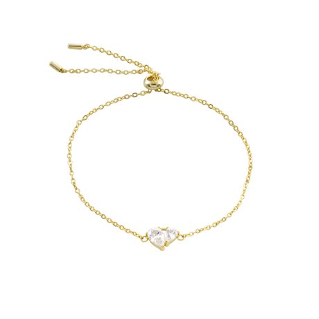 Bratara reglabila placata cu aur 18k si pandantiv inima cu zirconia incolor Happy Hearts, 02J27-00048, Oxette Romania