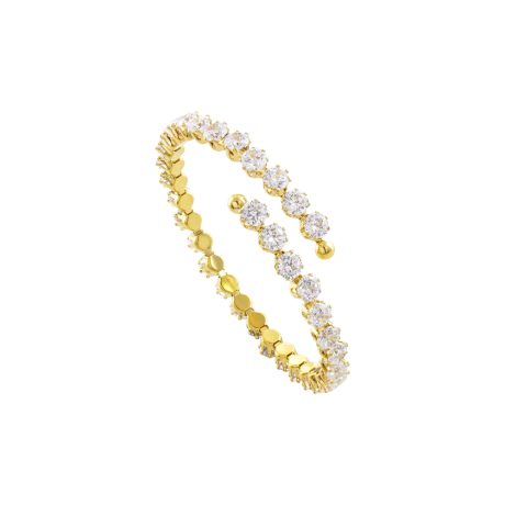 Bratara otel inoxidabil fixa placata cu aur 18K cu cristale zirconia incolore Festive, 02J27-00060, Oxette Romania