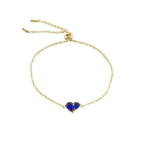 Bratara reglabila placata cu aur 18k si pandantiv inima cu zirconia albastru Happy Hearts, 02J27-00064, Oxette Romania