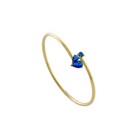 Bratara fixa placata cu aur 18k cu elemente inima din cristal zirconia  albastru Happy Hearts, 02J27-00065, Oxette Romania