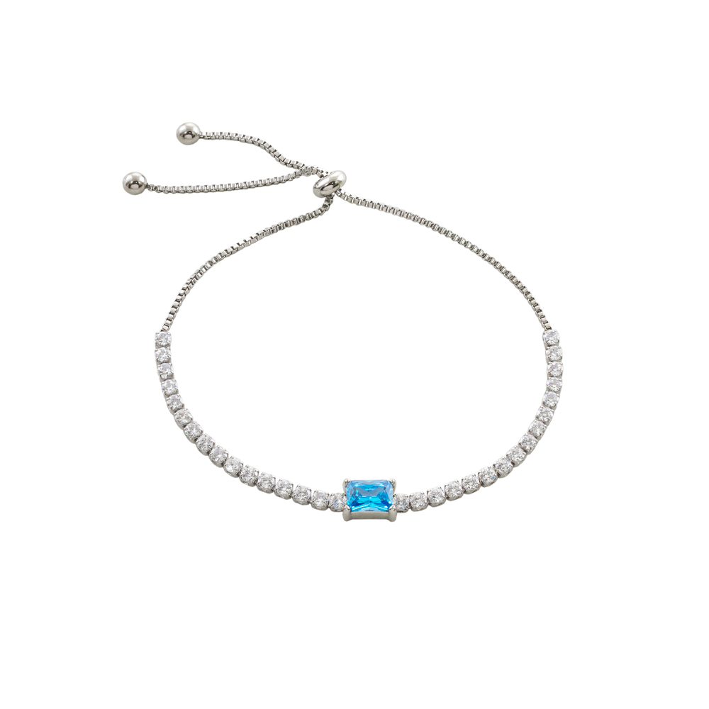 Bratara tennis ajustabila otel inoxidabil cu piatra zirconia albastra Festive, 02L03-00710, Oxette Romania