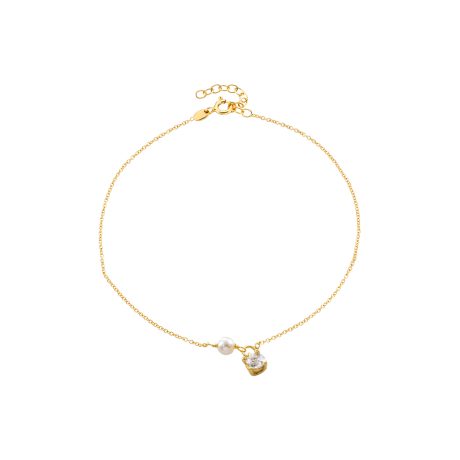 Bratara argint placata cu aur de 18K cu piatra zirconia si perle Lovely, 02L05-01221, Oxette Romania