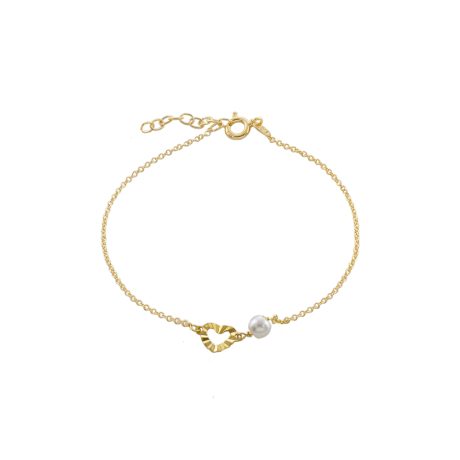 Bratara placata cu aur de 18k cu inimioara si perla Lovely, 02L05-01228, Oxette Romania