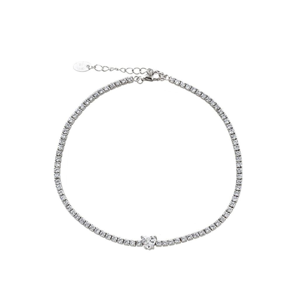 Bratara tennis placata cu rodiu si decorata cu inima si pietre cubic zirconia incolore Happy Hearts, 02L15-01306, Oxette Romania