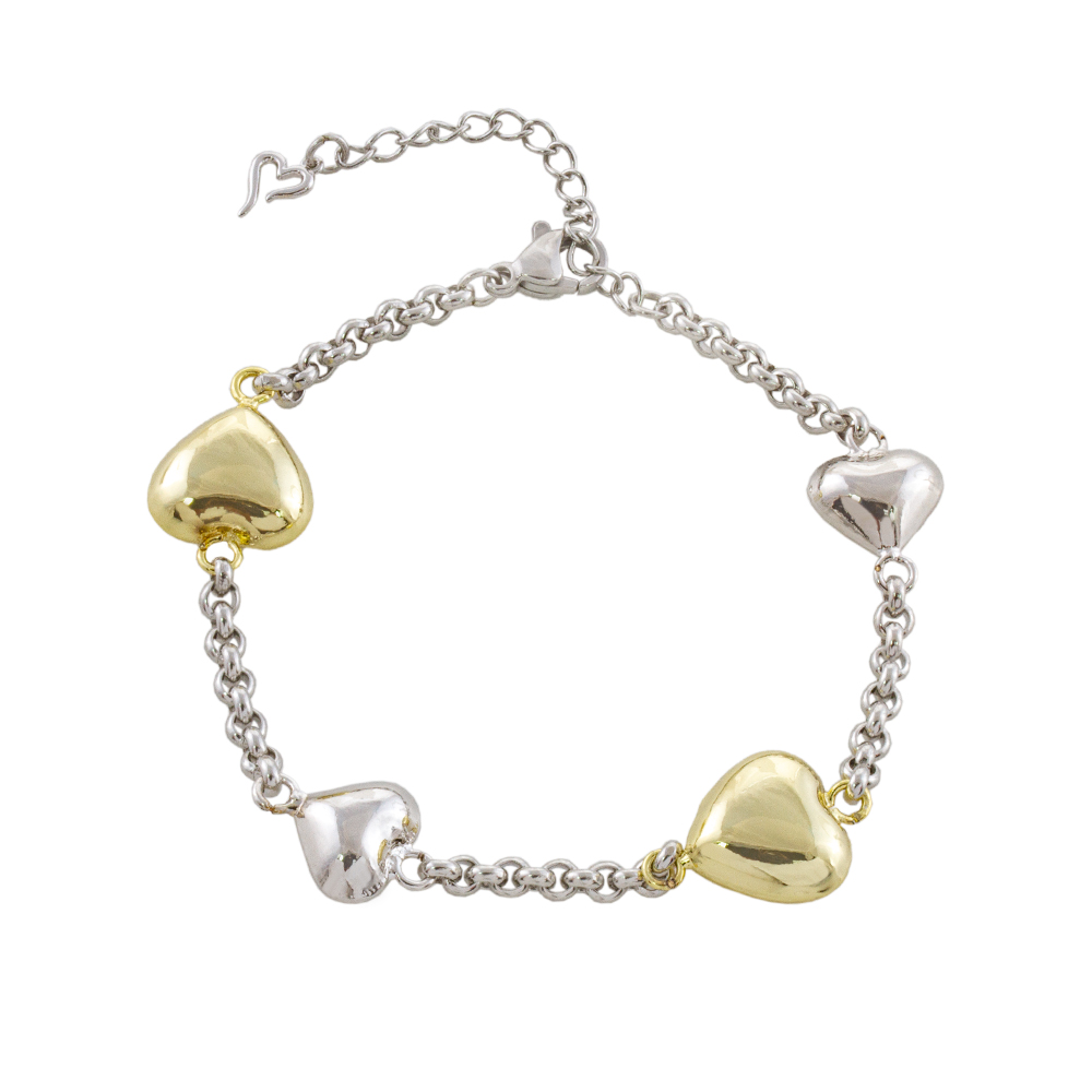 Bratara cu inimi placate cu rodiu si aur galben de 18 K Femininity, 02L15-01535, Oxette Romania