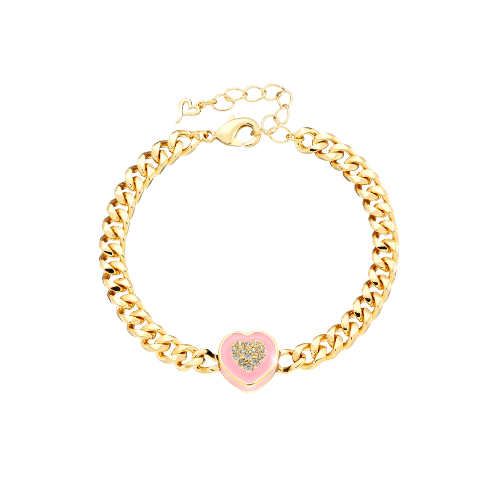 Bratara cu zale placata cu aur galben de 18 K cu pandantiv inima si email roz Beauty, 02L15-01577, Oxette Romania