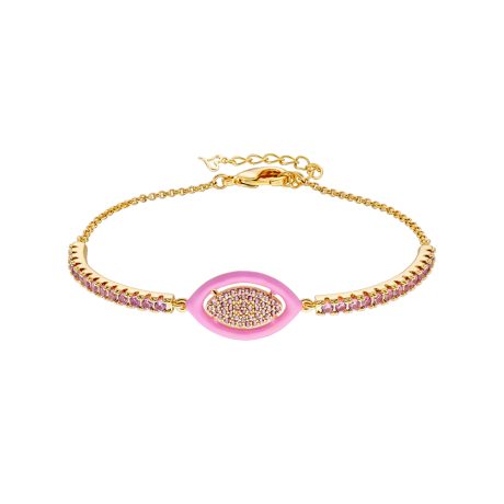 Bratara placata cu aur galben de 18 K decorata cu pandantiv oval si email roz Beauty, 02L15-01636, Oxette Romania