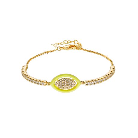 Bratara placata cu aur galben de 18 K decorata cu pandantiv oval si email lime Beauty, 02L15-01637, Oxette Romania
