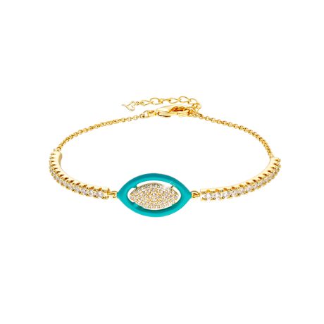 Bratara placata cu aur galben de 18 K decorata cu pandantiv oval si email albastru Beauty, 02L15-01638, Oxette Romania