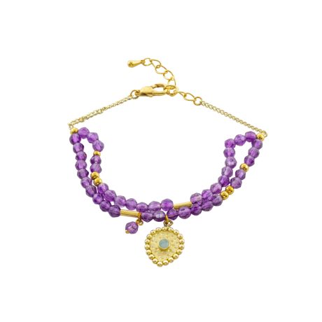 Bratara placata cu aur galben de 18 K decorata cu cristale zirconia mov si pandantiv Paris Bis, 02L15-01663, Oxette Romania