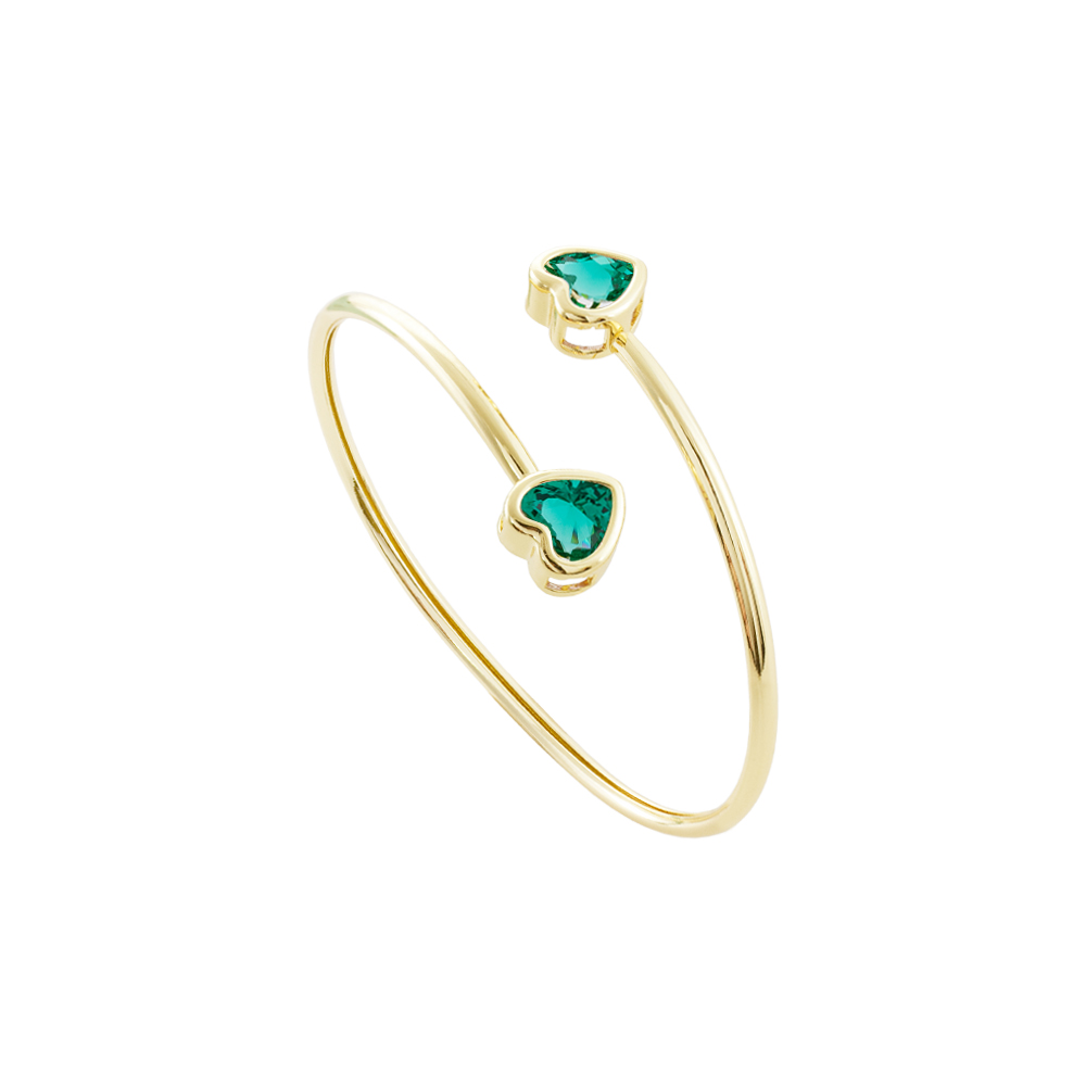 Bratara fixa placata cu aur galben de 18K decorata cu inimi verzi Happy Hearts, 02L15-01685, Oxette Romania