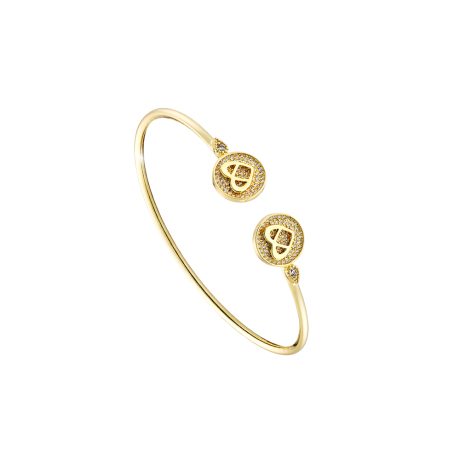 Bratara fixa placata cu aur de 18K cu inimi si pietre cubic zirconia Blooming, 02L15-01735, Oxette Romania