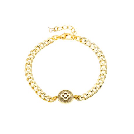 Bratara cu zale placata cu aur de 18K cu floare si cubic zirconia Blooming, 02L15-01737, Oxette Romania