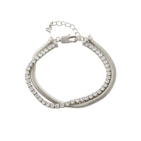 Bratara dubla placata cu rodiu si pietre zirconia Madison, 02L15-01739, Oxette Romania