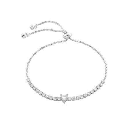 Bratara ajustabila placata cu rodiu cu inima si cubic zirconia incolore Happy Hearts, 02L15-01752, Oxette Romania