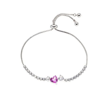 Bratara ajustabila placata cu rodiu cu inima roz si cubic zirconia Happy Hearts, 02L15-01753, Oxette Romania
