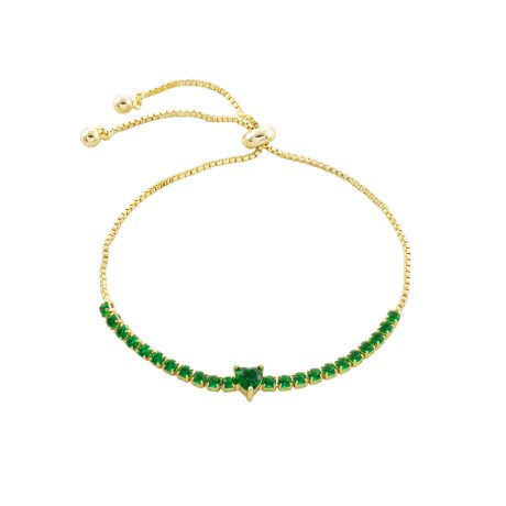 Bratara ajustabila placata cu aur de 18K cu inima si cubic zirconia verzi Happy Hearts, 02L15-01755, Oxette Romania