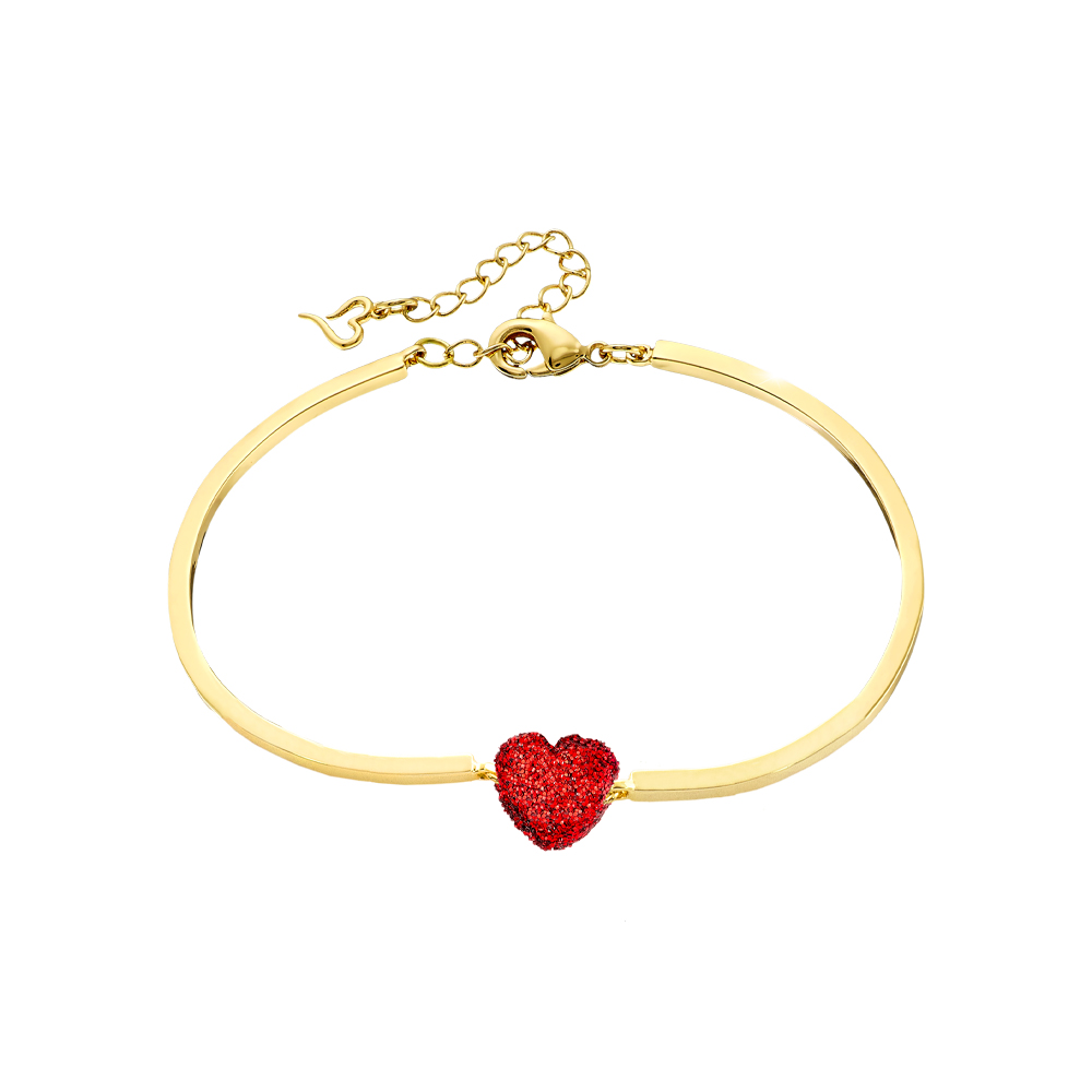 Bratara fixa placata cu aur de 18K cu inima si glitter rosu Femininity, 02L15-01769-1, Oxette Romania