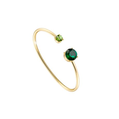 Bratara fixa placata cu aur de 18K si pietre cubic zirconia verzi Dance, 02L15-01788, Oxette Romania