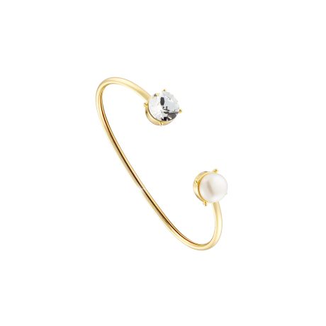 Bratara fixa placata cu aur de 18K cu piatra zirconia si perla de cultura Dance, 02L15-01791, Oxette Romania