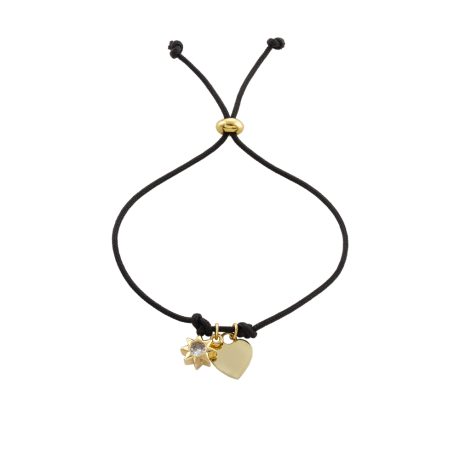 Bratara ajustabila cu snur negru si pandantive placate cu aur de 18K Charming, 02L15-01861, Oxette Romania