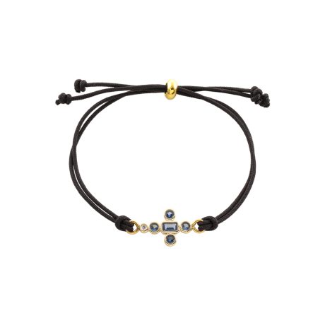 Bratara ajustabila cu snur negru si pandantiv cruce placat cu aur de 18K Charming, 02L15-01862, Oxette Romania