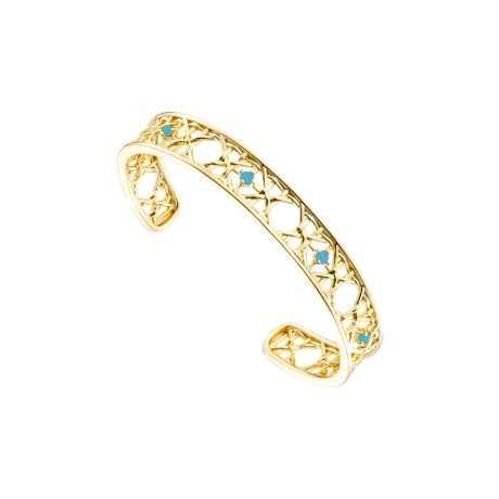 Bratara fixa placata cu aur18k si cubic zirconia turcoaz Basket, 02L15-01863, Oxette Romania