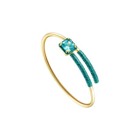 Bratara fixa placata cu aur de 18K cu glitter si piatra zirconia albastra Starstruck, 02L15-01867, Oxette Romania
