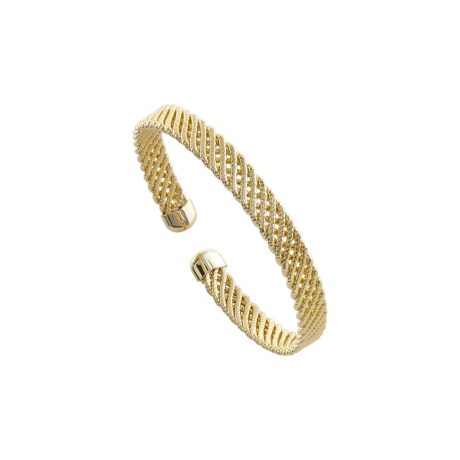 Bratara fixa placata cu aur de 18K cu model impletit si cubic zirconia Desmos, 02L15-01871, Oxette Romania