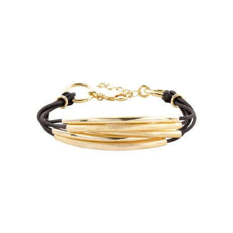 Bratara placata cu aur de 18K cu randuri de snur negru Symbols, 02L15-01877, Oxette Romania
