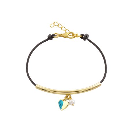 Bratara placata cu aur de 18K cu snur negru si pandantive Symbols, 02L15-01896, Oxette Romania