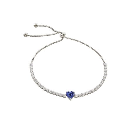 Bratara tennis ajustabila placata cu rodiu cu inima albastra Happy Hearts, 02L15-01925, Oxette Romania