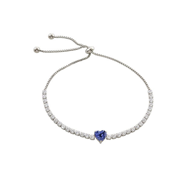 Bratara tennis ajustabila placata cu rodiu cu inima albastra Happy Hearts, 02L15-01925, Oxette Romania