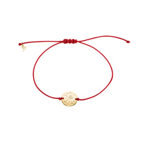 Bratara ajustabila cu snur rosu cu pandantiv rotund placat cu aur de 18K Lucky Charm, 02L15-01931, Oxette Romania
