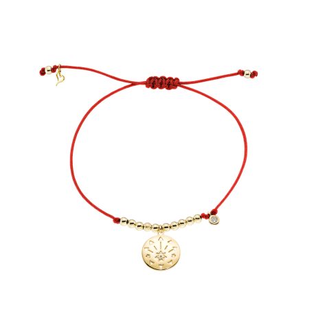 Bratara ajustabila cu snur rosu cu pandantiv placat cu aur de 18K Lucky Charm, 02L15-01933, Oxette Romania