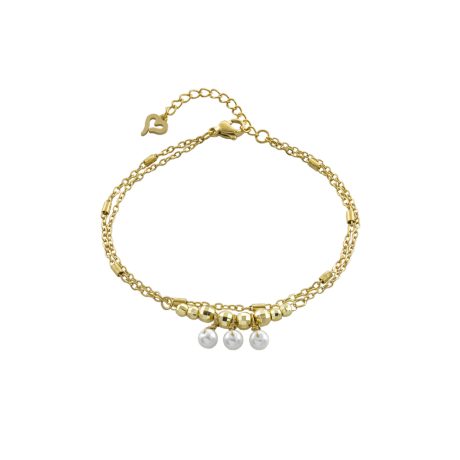 Bratara dubla placata cu aur de 18K si perle sintetice Mini, 02L27-00965, Oxette Romania