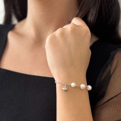 Bratara argint cu perle de cultura si pandantiv inima Essentials, 02V01-J1330, Oxette Romania