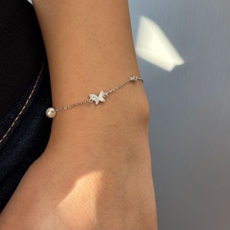 Bratara argint decorata cu perla cultura, fluture si cristal zirconia Essentials, 02V01-Y1025(2), Oxette Romania