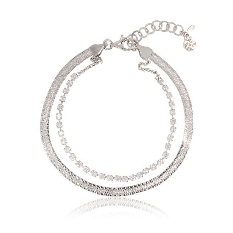 Bratara dubla argint cu pietre cubic zirconia incolore Shine On, 02X01-03424, Oxette Romania