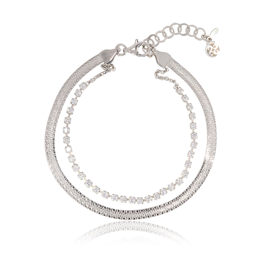 Bratara dubla argint cu pietre cubic zirconia incolore Shine On, 02X01-03424, Oxette Romania